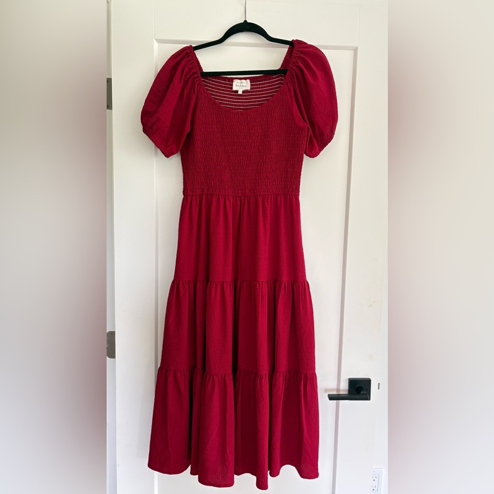 Bohme Smocked Puff Sleeve Maxi Dress | Size Medium | Like New